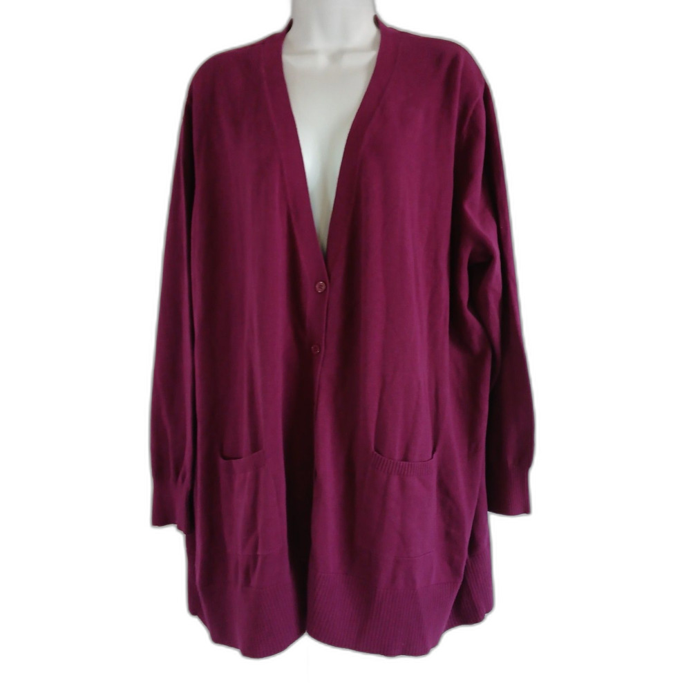 Woman Within Cardigan Purple V Neck Sz 2X Scholar Teacher Preppy Office Wear...